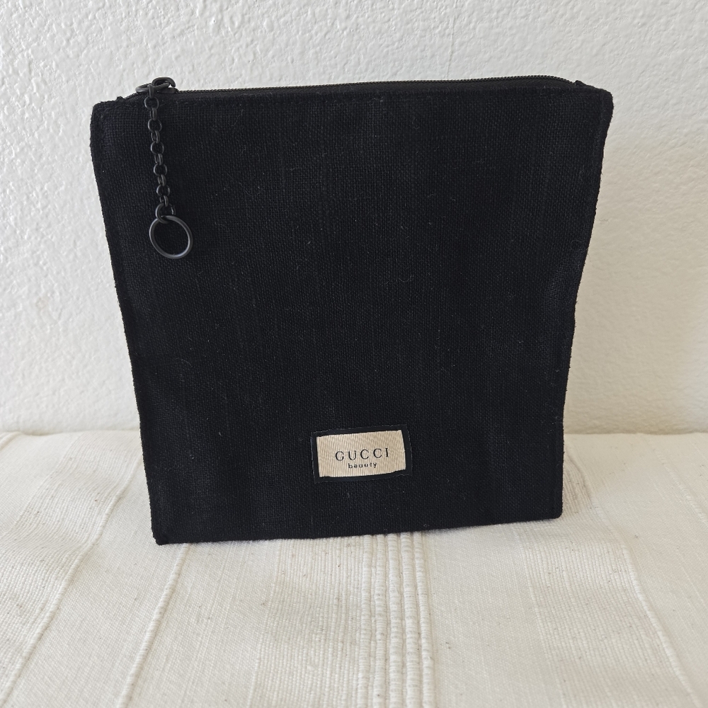Gucci Beauty Homme Black Textile Pouch Toiletries Travel‎ Bag 7"×7"×3" Unisex